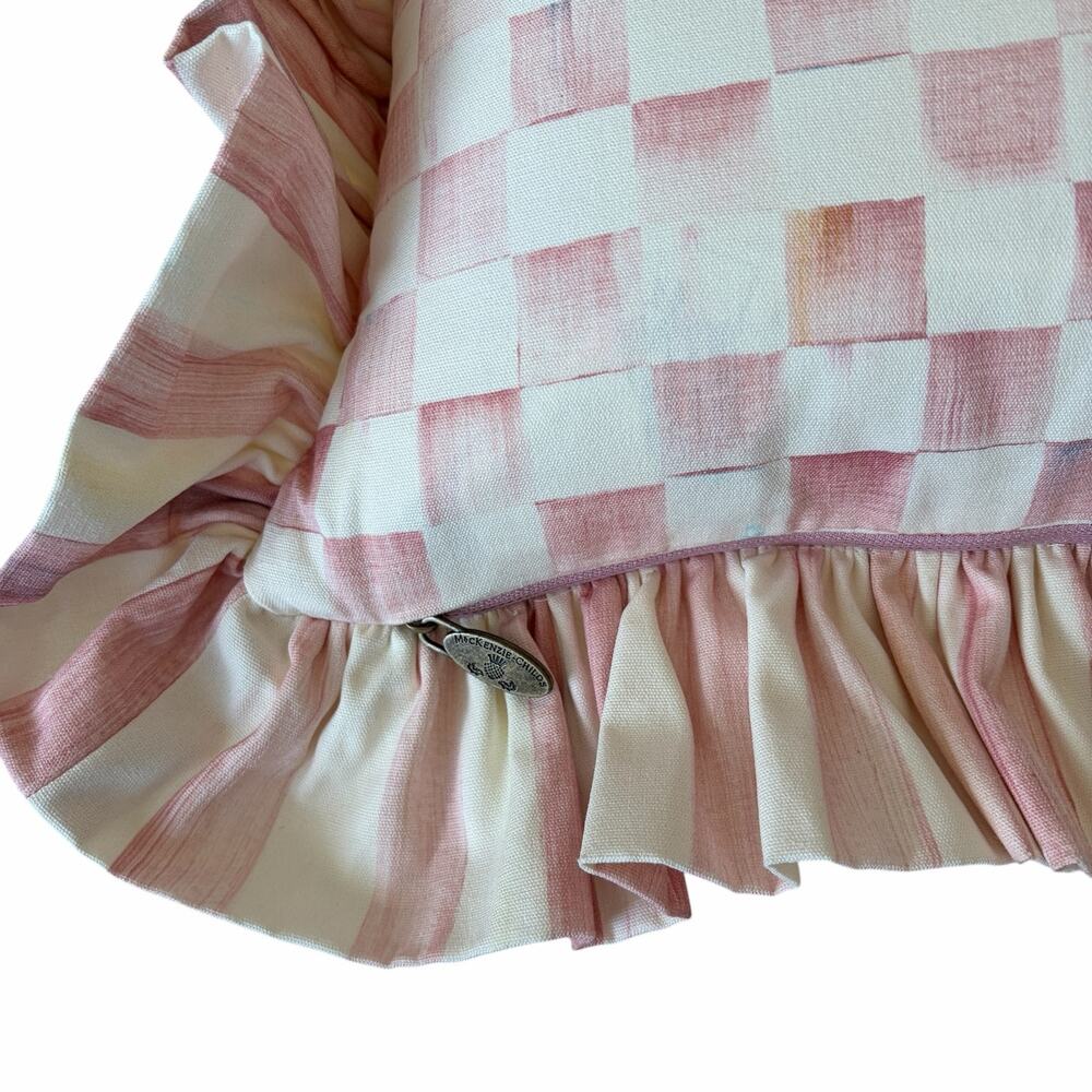 NEW MacKenzie-Childs Rosy Check Ruffle Lumbar Throw Pillow 14x18x6 - Picture 5 of 9